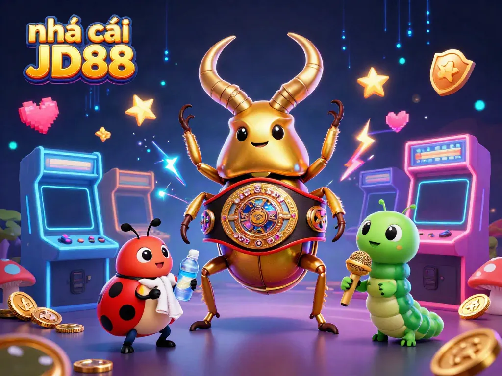 Experience the thrill of nhà cái JD88 with a vibrant 3D illustration of casino gaming elements.