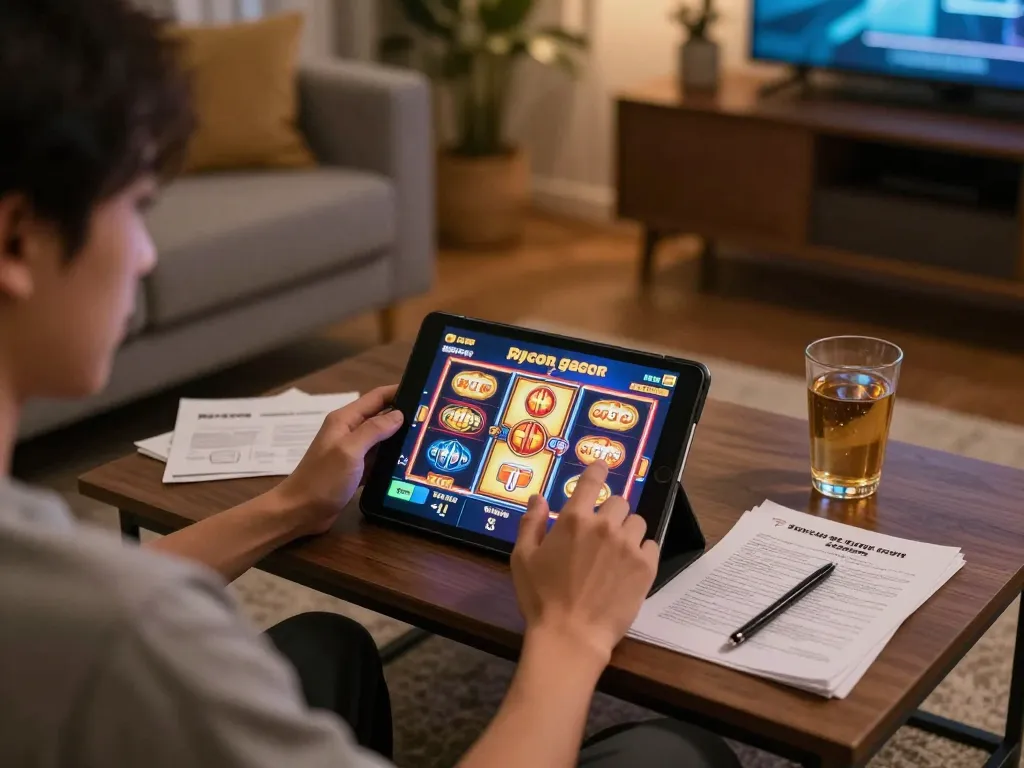 Engaging online gambler focused on winning strategies while playing slot gacor.