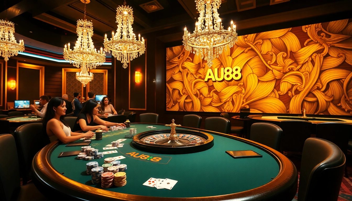 Experience the excitement of AU88's gaming table amidst a vibrant casino atmosphere.