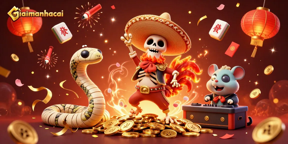 Experience exhilarating wins with giaimanhacai, showcasing vibrant casino-themed characters in a festive scene.
