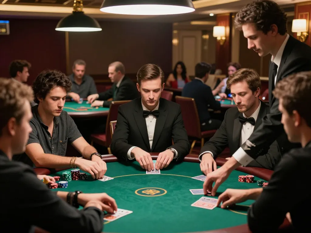 Players strategizing in a high-stakes poker game at a luxury casino, showcasing SC88 excitement and tension.