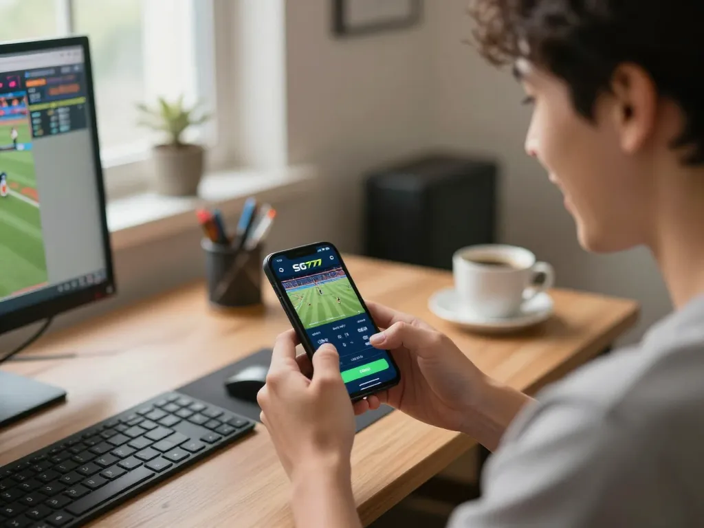 Engaging in sports betting on SG777 app showcasing live gameplay and betting excitement