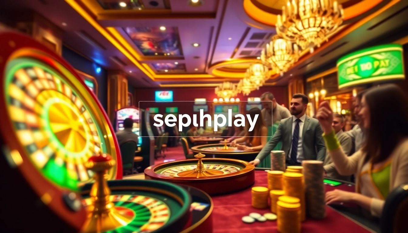 Experience the excitement of gaming with the sepuhplay link showcased amidst a luxurious casino atmosphere.