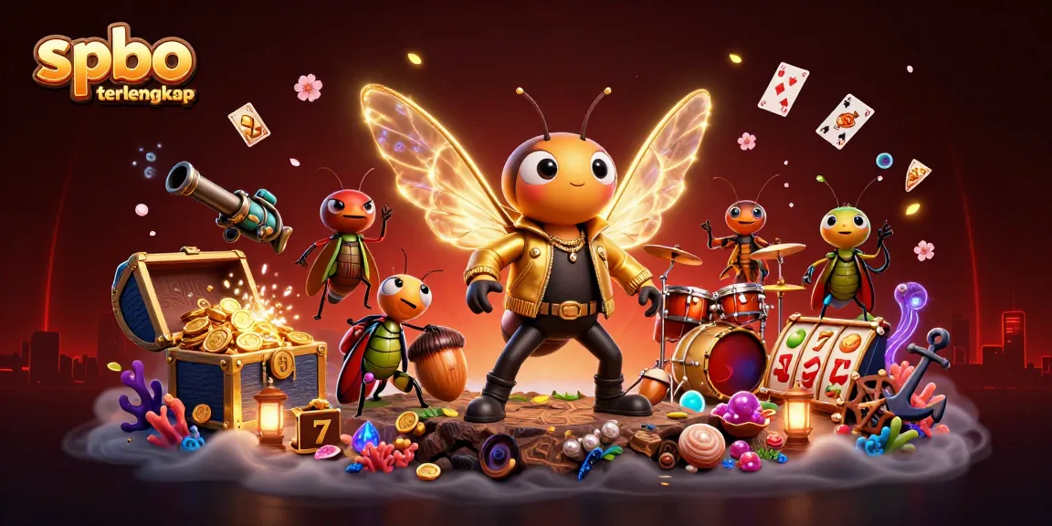 Experience spbo terlengkap with a 3D cicada rock star and vibrant casino elements.