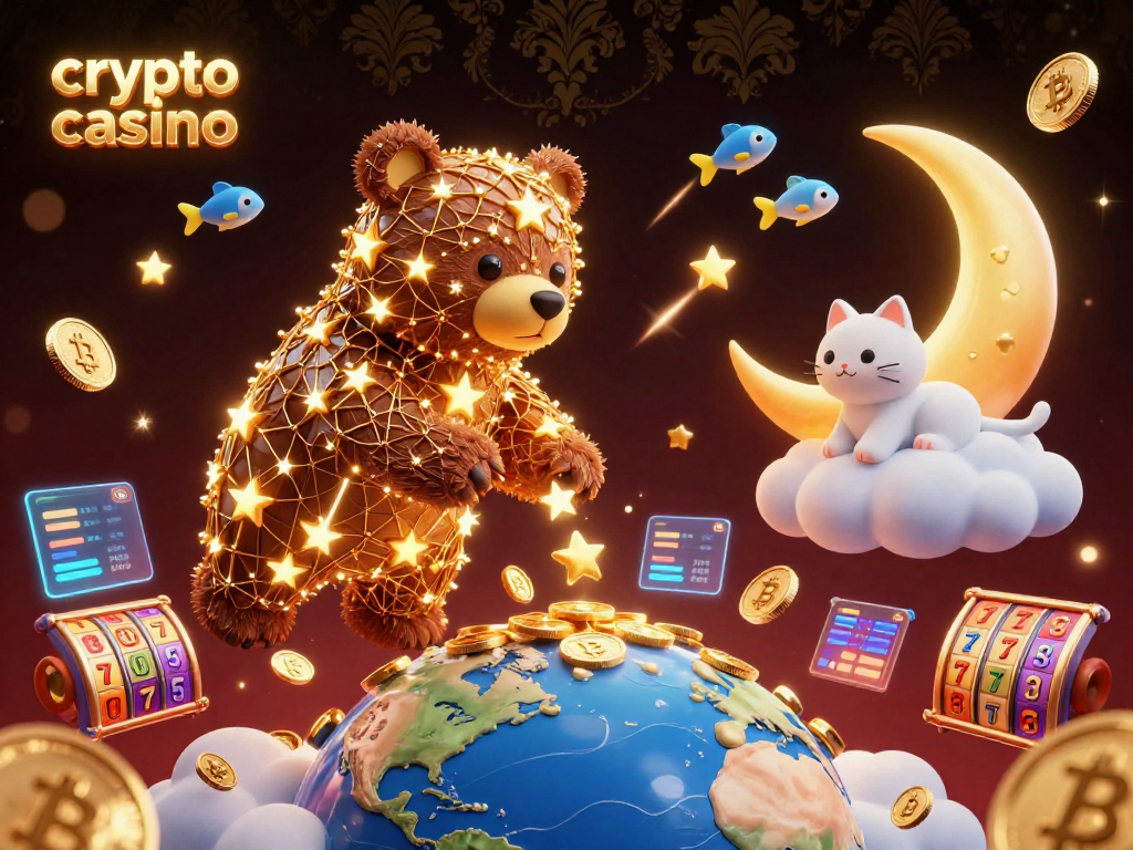 Engage in a vibrant crypto casino scene filled with golden coins and dynamic elements.