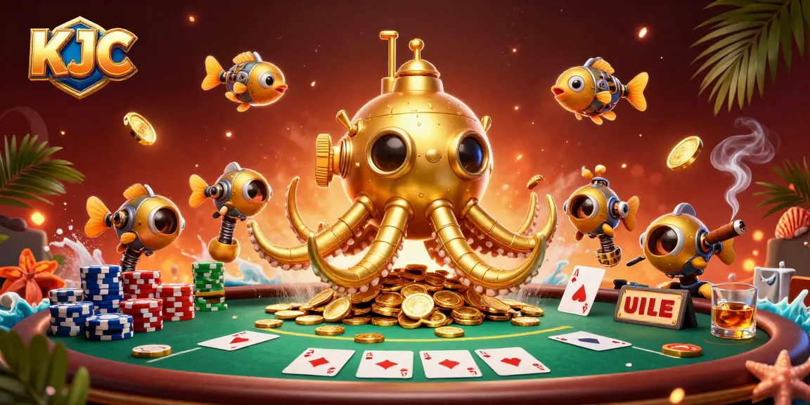 KJC players engaging with thrilling golden kraken submarine and poker activities, immersing in the casino experience.