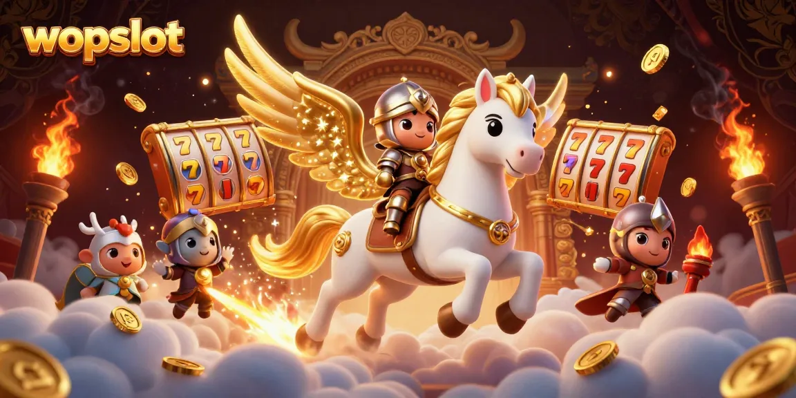 Spin the reels and win at WOPSLOT in an enchanting 3D illustration featuring a vibrant casino scene.