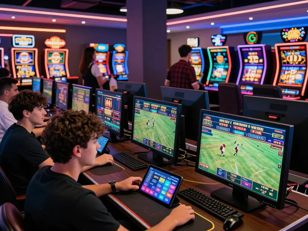 Exciting gaming scene at https://ga179i.com/ with diverse players engaging in online betting and casino games.