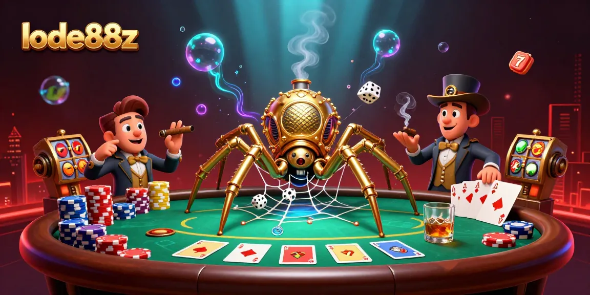 Experience the thrill of gaming with lode88z in this vibrant casino-themed illustration filled with steampunk elements.