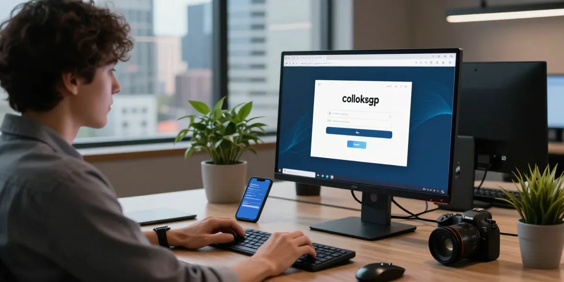 User accessing coloksgp login interface on a modern computer setup in a tech workspace.