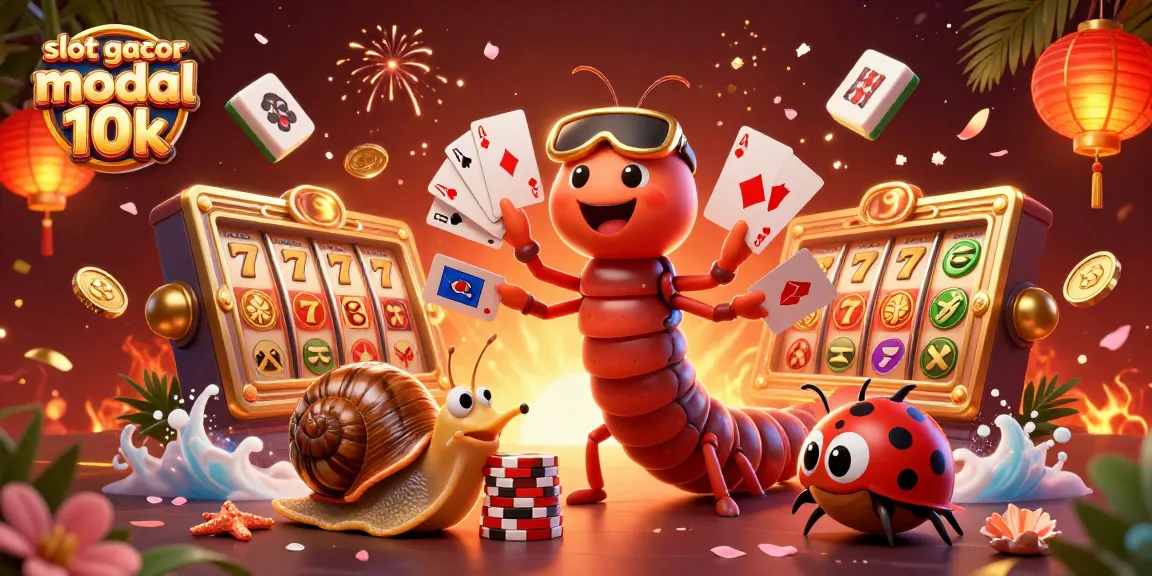 Engage with slot gacor modal 10k in a vibrant casino scene featuring a millipede dealer and high-roller snail.