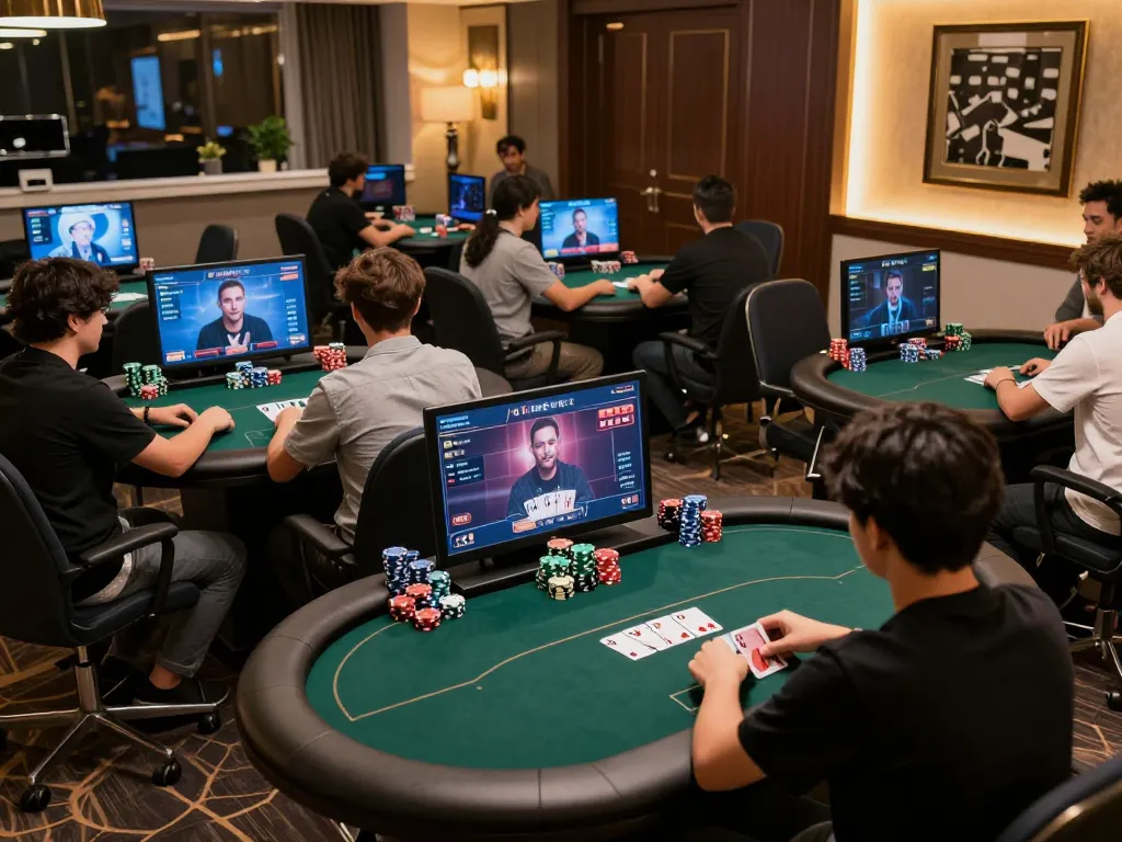 KADAL778 online poker players engaged in competitive gameplay, showcasing strategies and excitement in a virtual setting.
