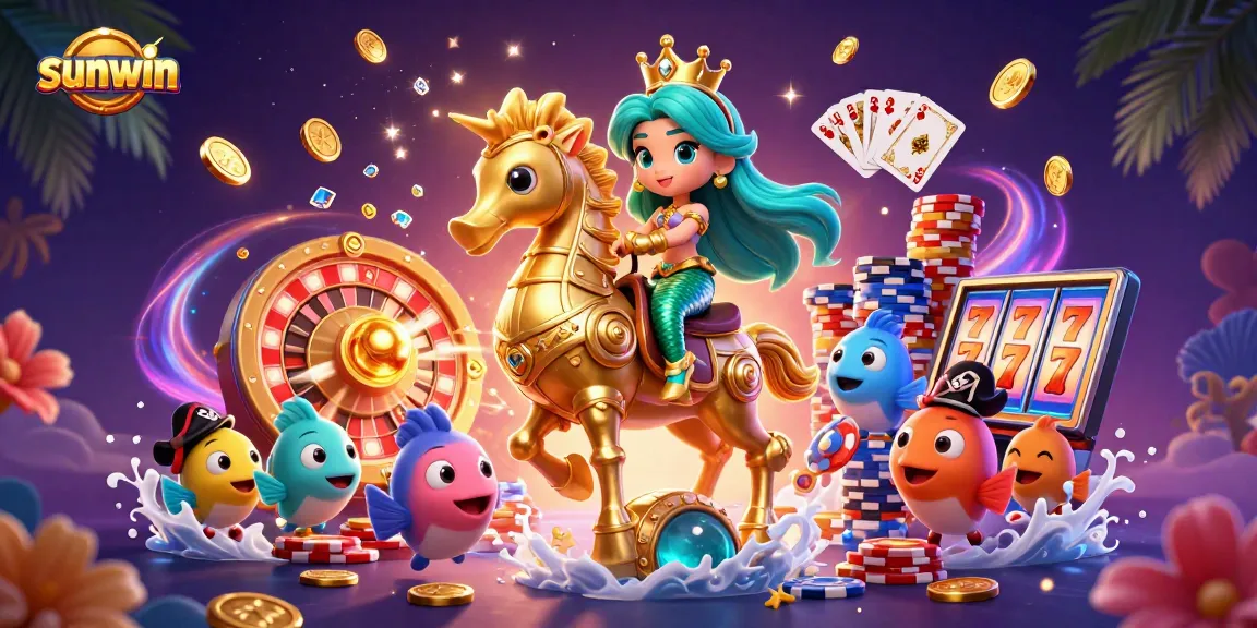 Experience the thrill of sunwin with this vibrant mermaid princess and her seahorse beside spinning roulette.