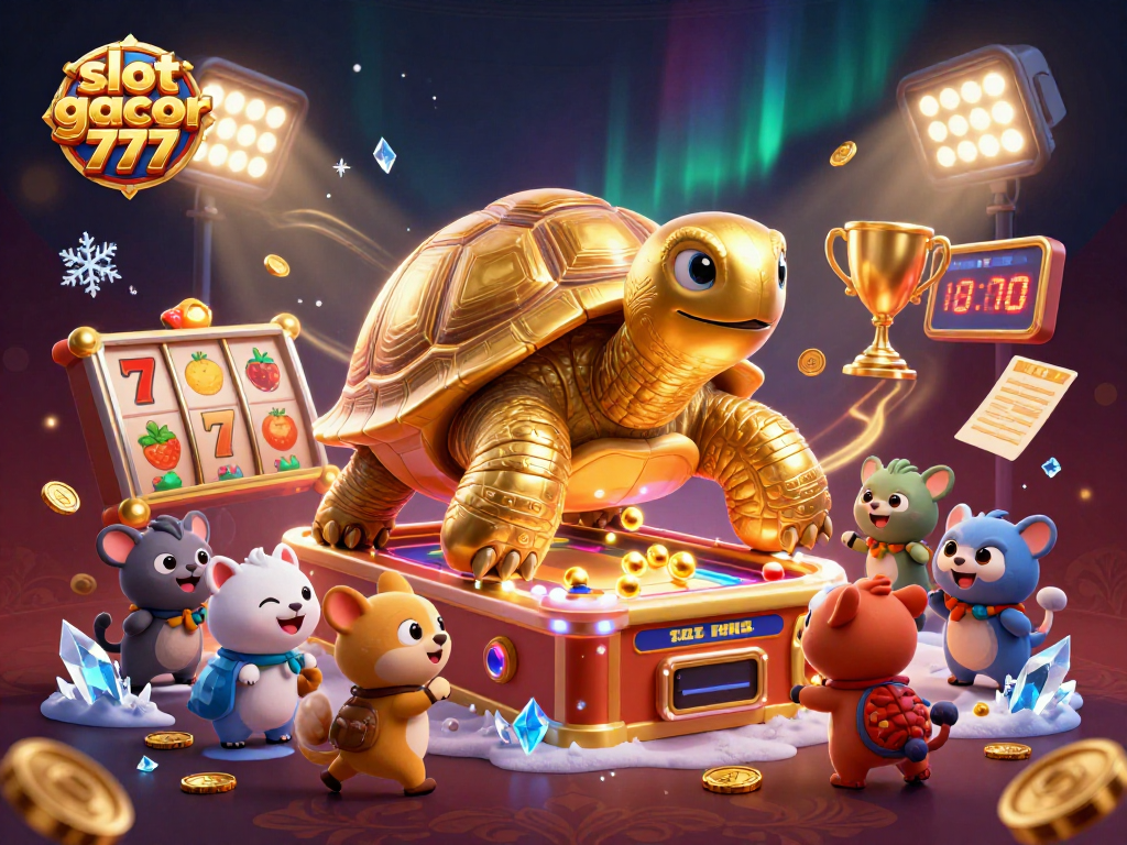 Experience thrilling gameplay with slot gacor 777 as golden tortoise and lively casino elements create excitement.