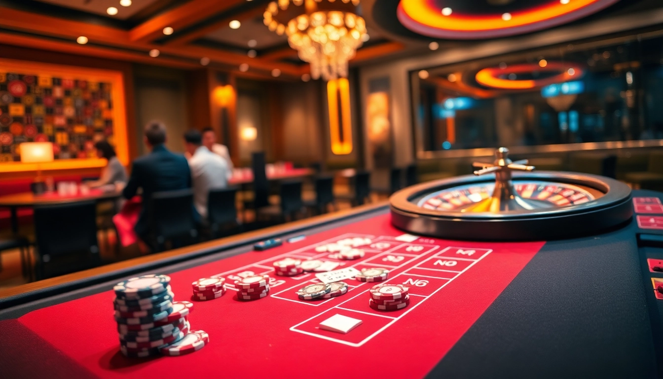Experience high-stakes action at an idnslot gaming table in a luxurious casino setting.