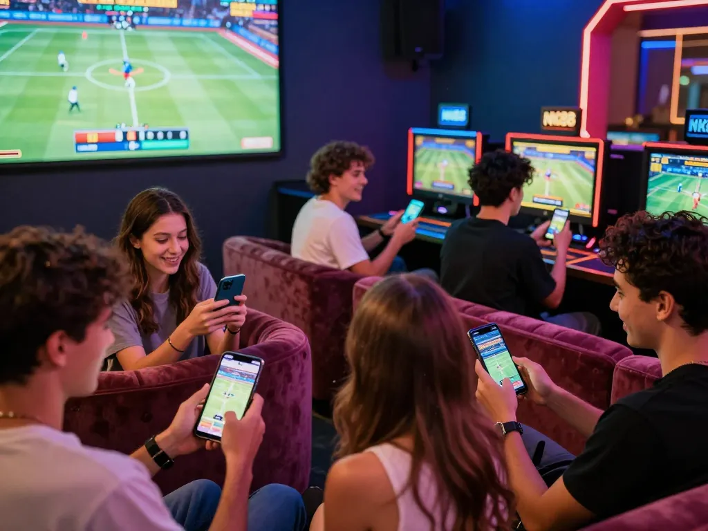 Dynamic gaming experience with friends using nhà cái nk88 platform showcasing excitement and comfort.