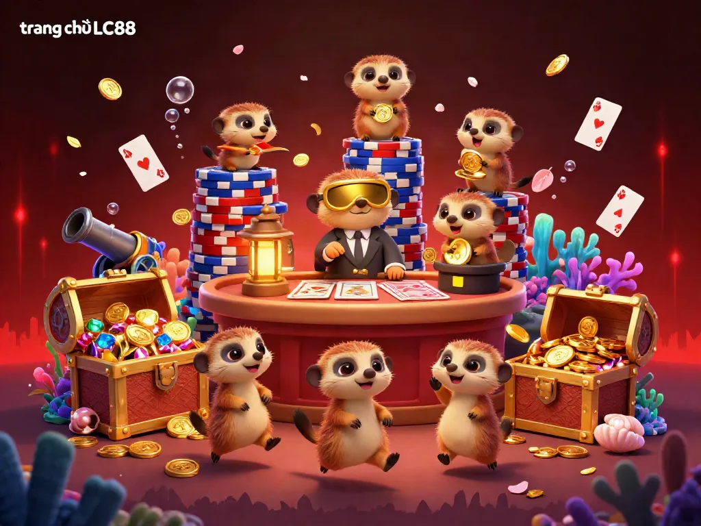 Engage with the action at trang chủ LC88 as meerkats run a vibrant casino with gold coins and sparkling treasures.