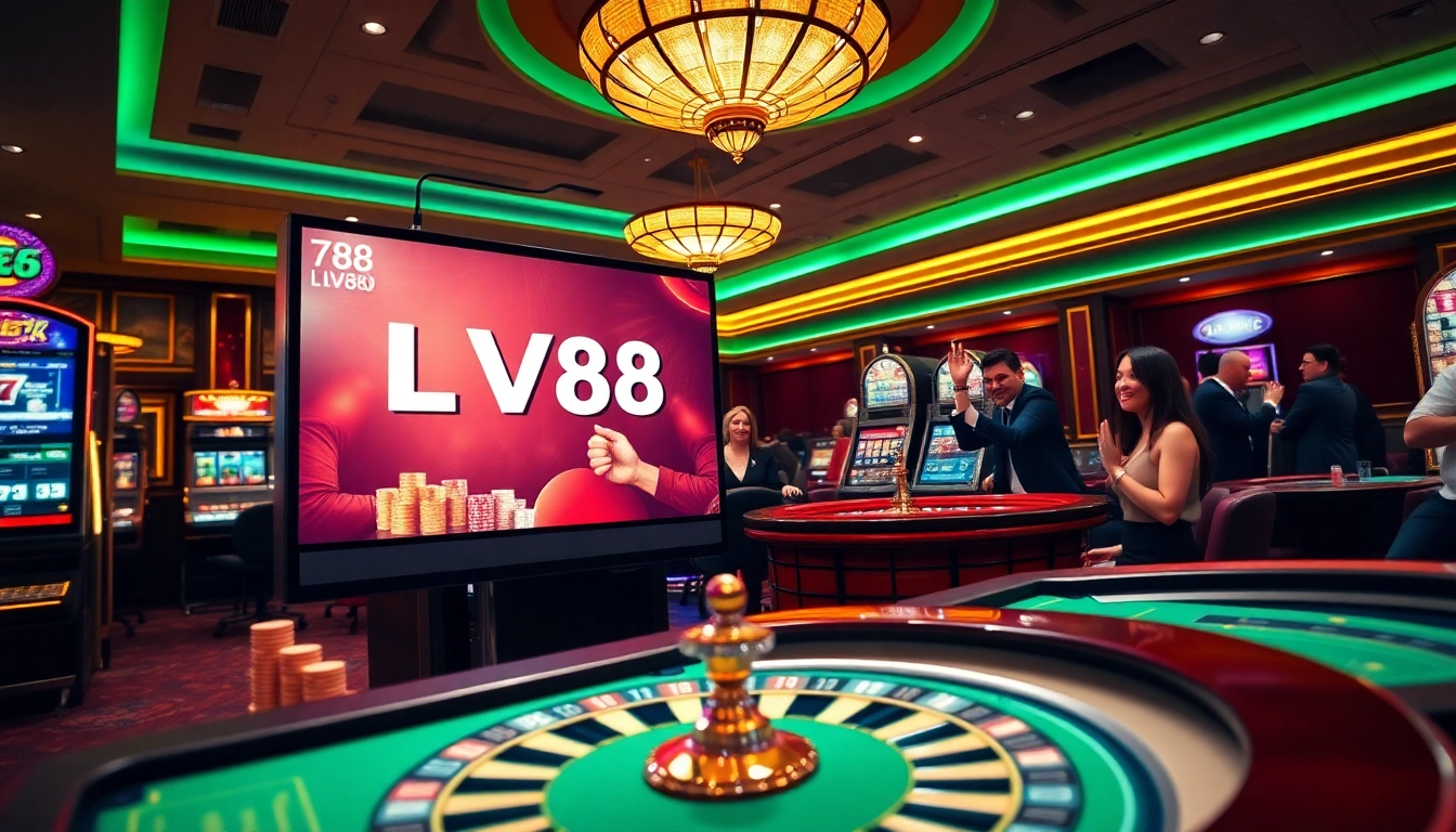 Experience the excitement of gambling at lv88.com with vibrant casino scenes and engaging players.