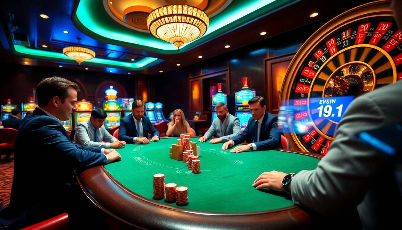 The excitement of a high-stakes poker game at https://go99.institute/ with colorful chips and a roulette wheel in the background.