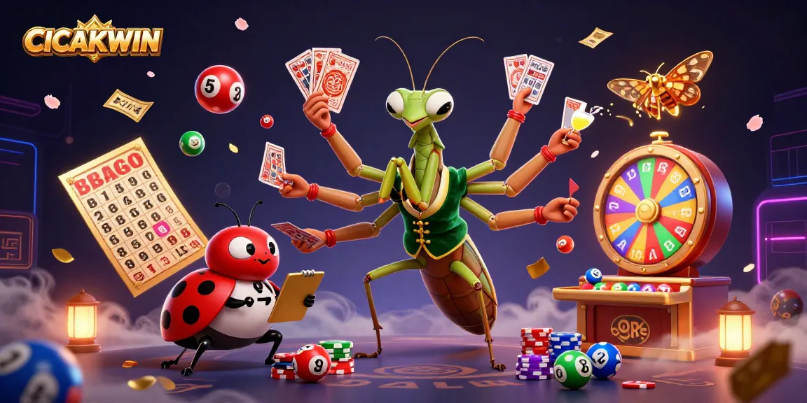 CICAKWIN features a vibrant casino scene with a card sharp mantis and ladybug pit boss.