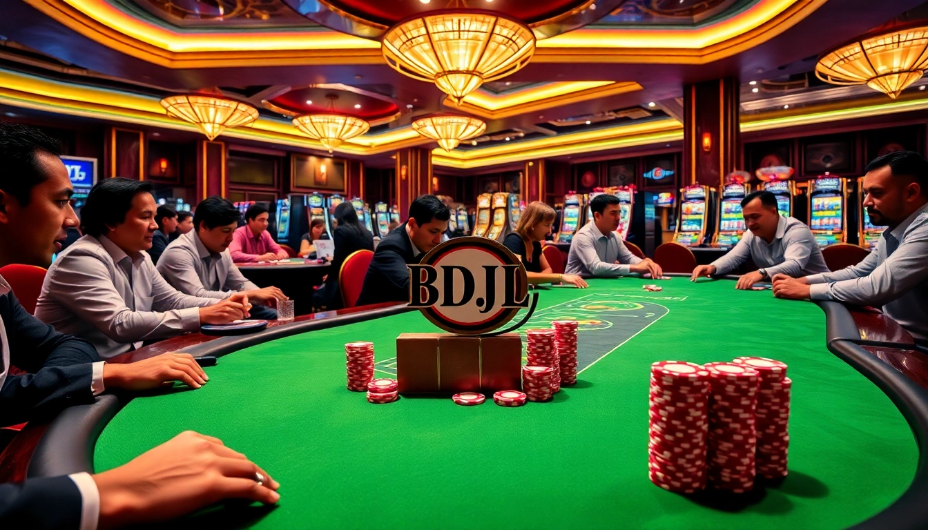 BDJL players engage in thrilling poker action at a luxurious casino table.
