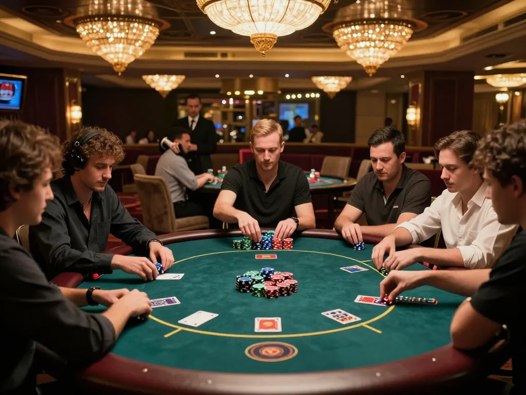 Players strategizing at a high-stakes poker table in the uk88 luxury gaming area