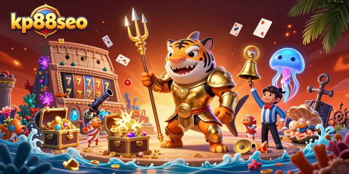 Win big at kp88seo with a roaring tiger shark in an underwater casino, packed with excitement.