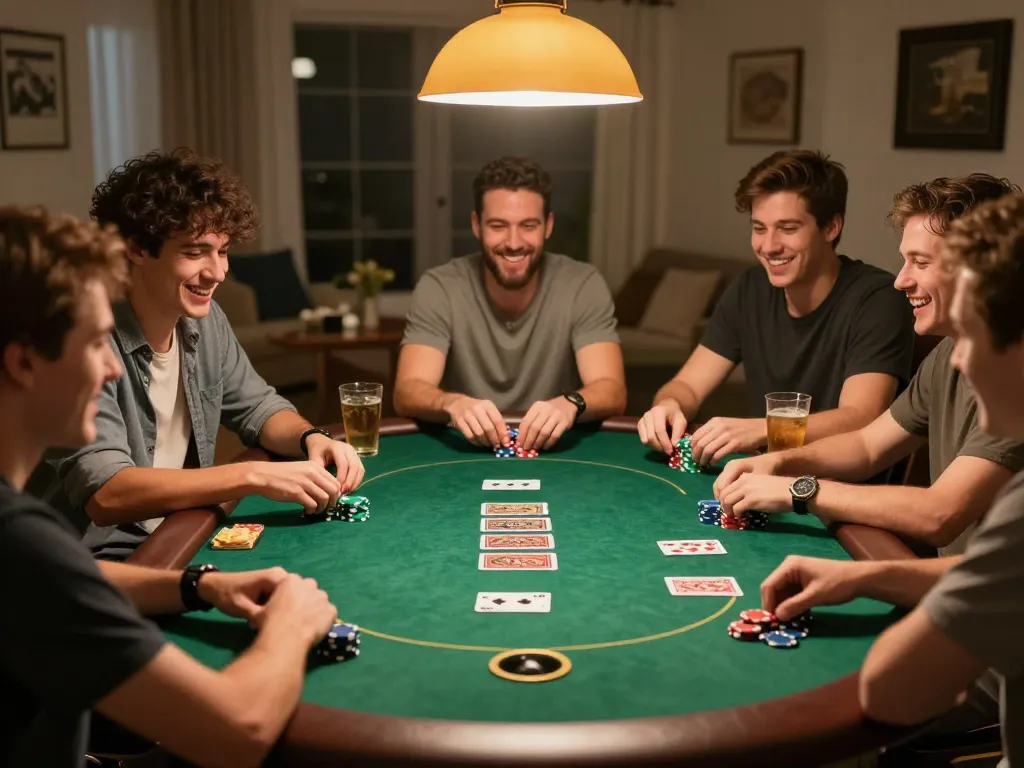 Enjoying poker night with friends at home while using taixiusunwin.art for online gaming.
