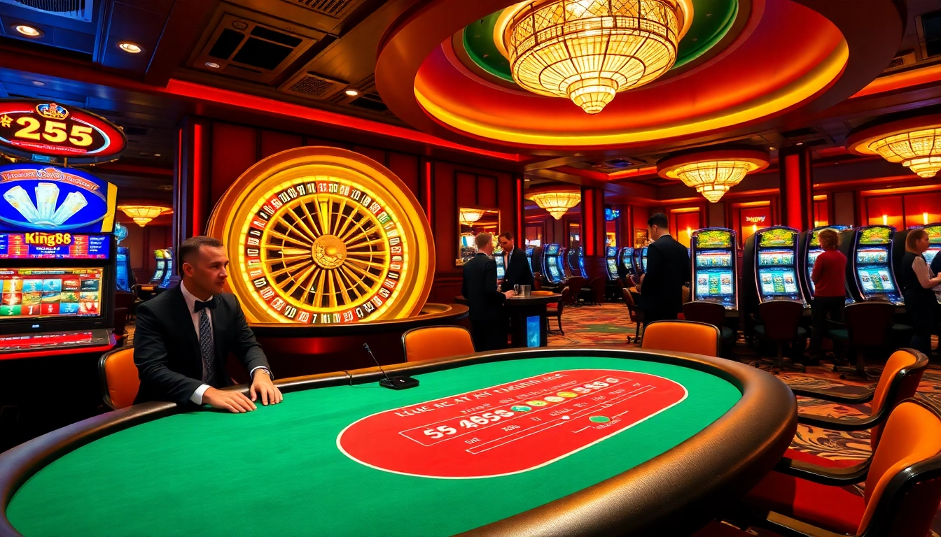 King88 casino scene featuring engaged players at a blackjack table under golden lighting.