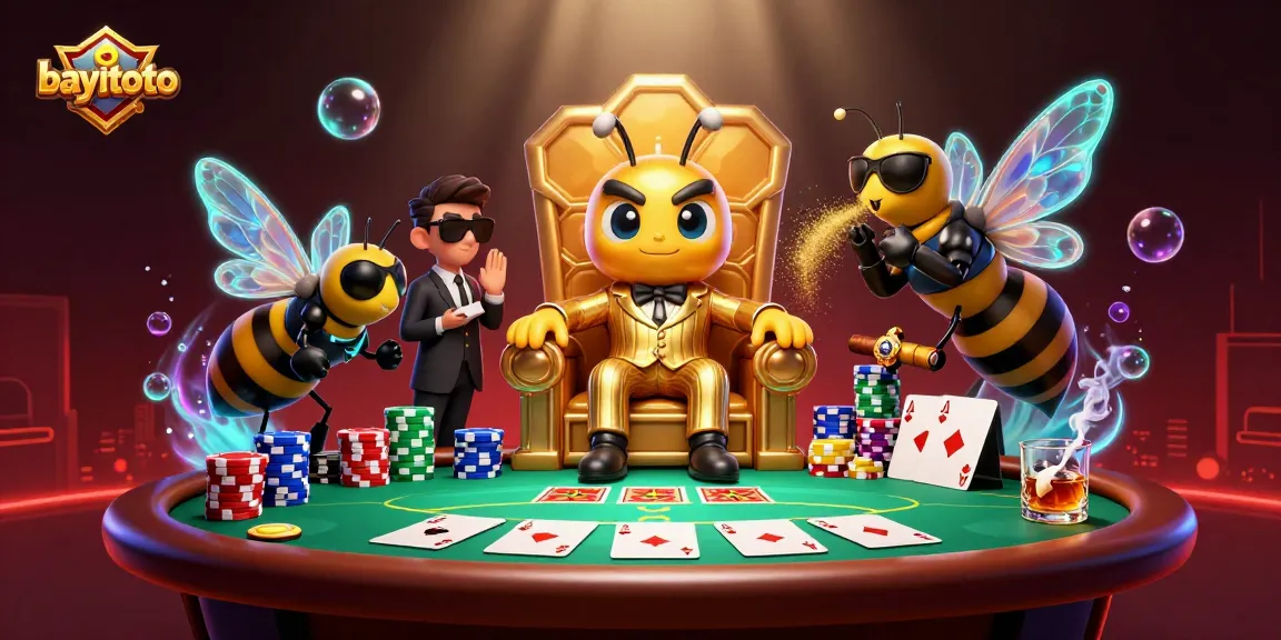 Win big with bayitoto in this vibrant casino scene featuring a buzzing bumblebee mob boss.