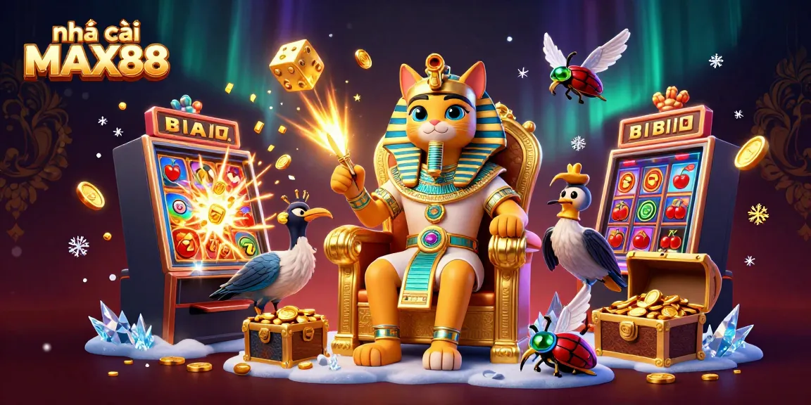 Engage with the thrilling world of nhà cái MAX88, featuring vibrant casino elements and a royal Egyptian theme.
