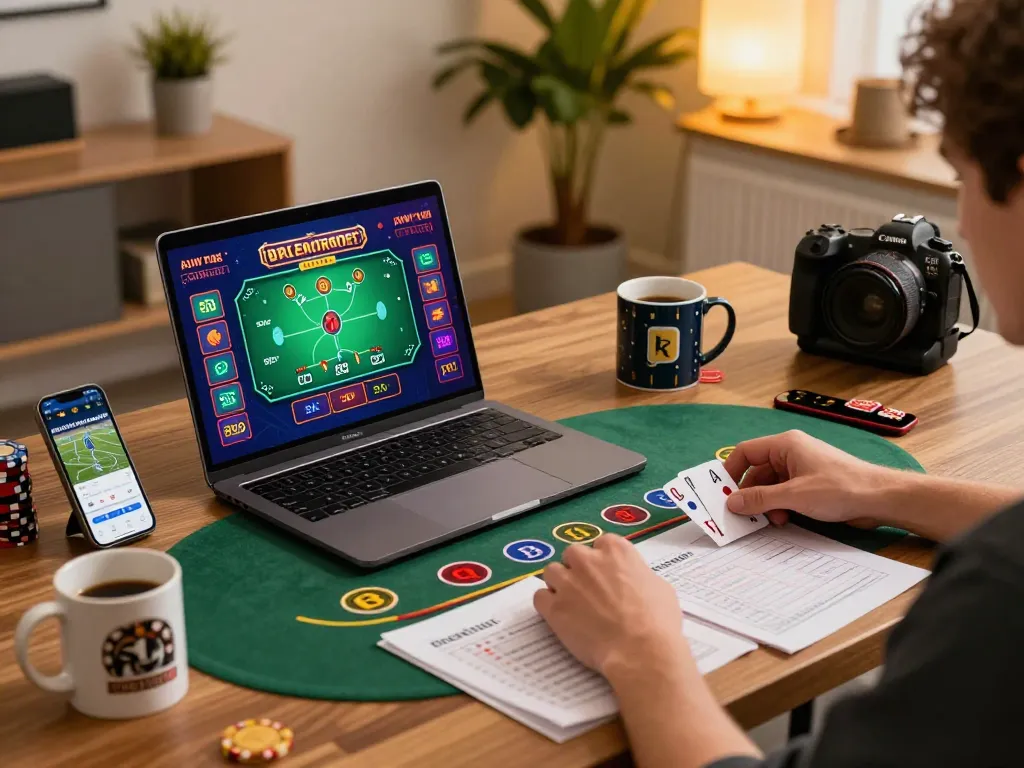 Berinteraksi dengan permainan blackjack online pakibanks di pengaturan laptop yang cerah.