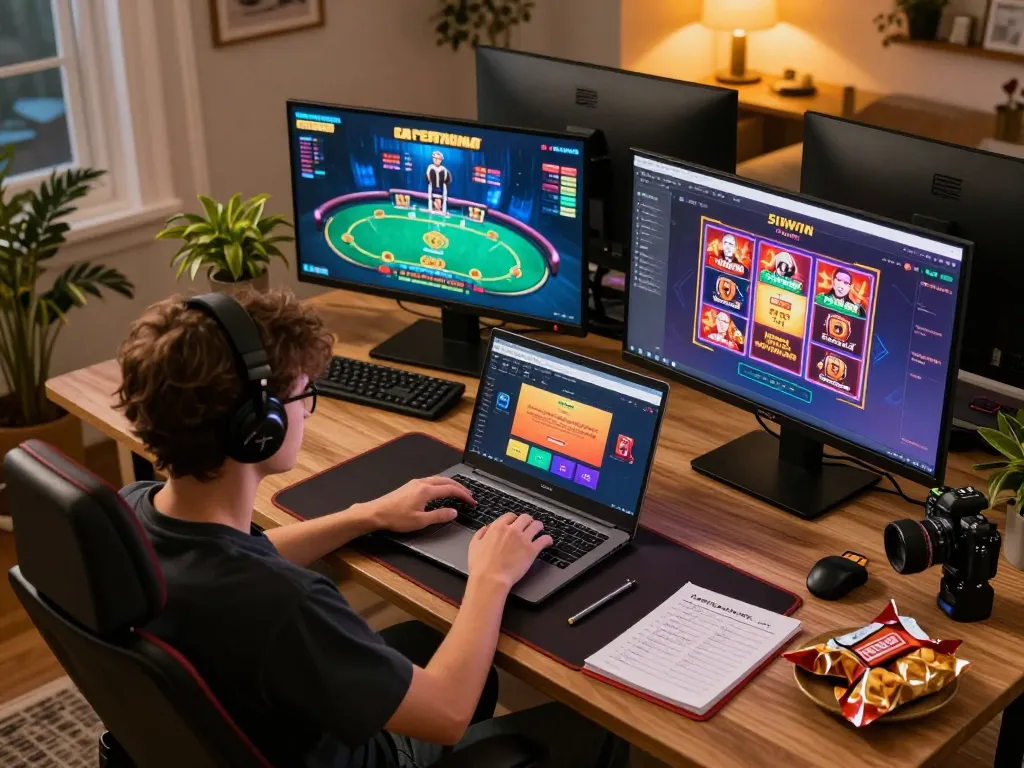 Engaging in online gambling with Sunwin while enjoying a cozy setup