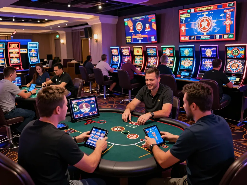 Engaging online gambling experience at Winstrike69 with players interacting with live games.
