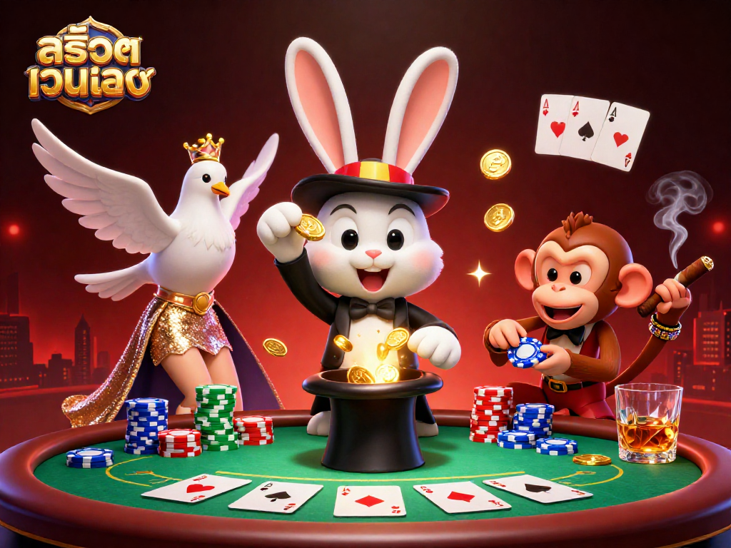 Play exciting games at สล็อตเว็บตรง with our 3D illustrating lively casino scene.