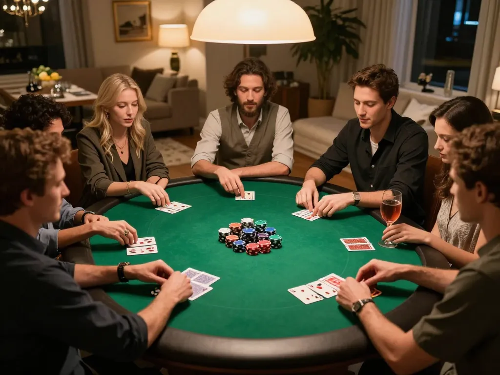 Players enjoying a friendly poker game at home showcasing kubet79’s engaging gaming atmosphere