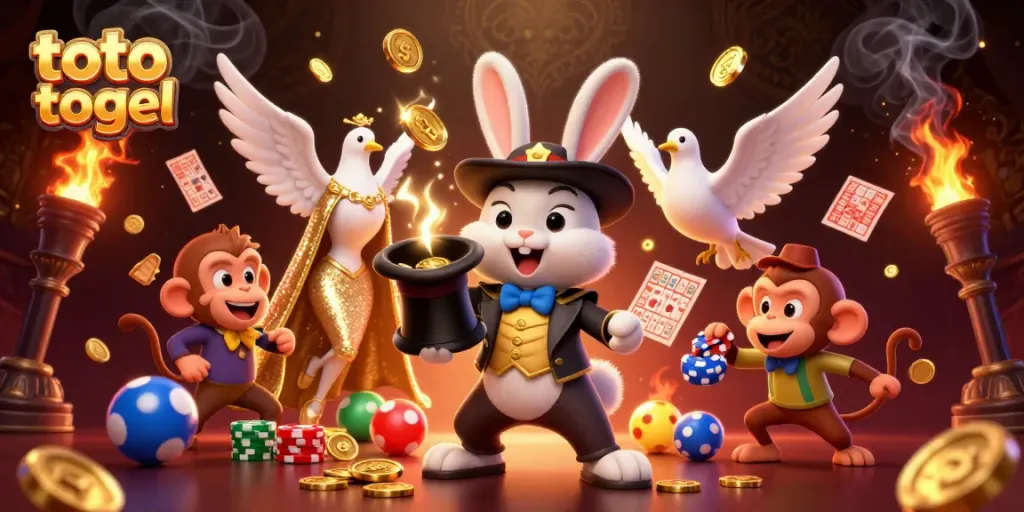 Engage in exciting toto togel gameplay with colorful lottery balls and charming characters in a vibrant atmosphere.
