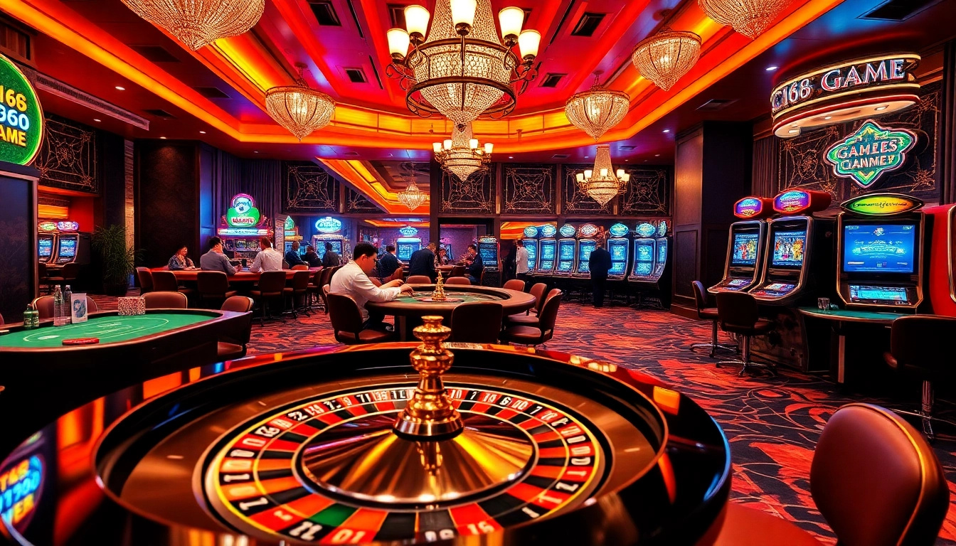 Experience C168 GAME with high-stakes roulette and vibrant poker tables in a luxurious casino.