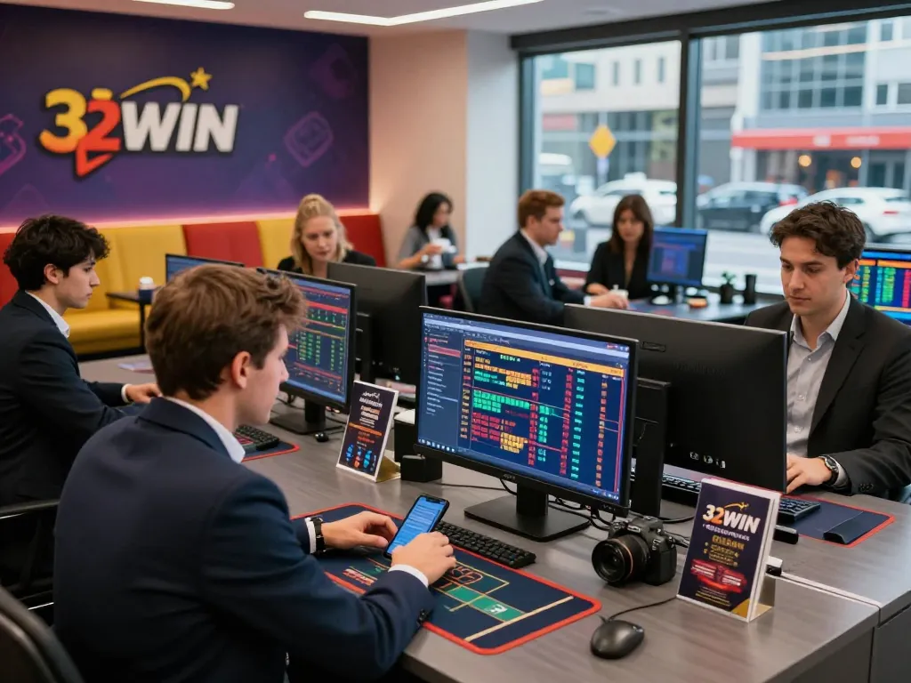 Clients engaging with experts at 32WIN agency for online gambling insights.