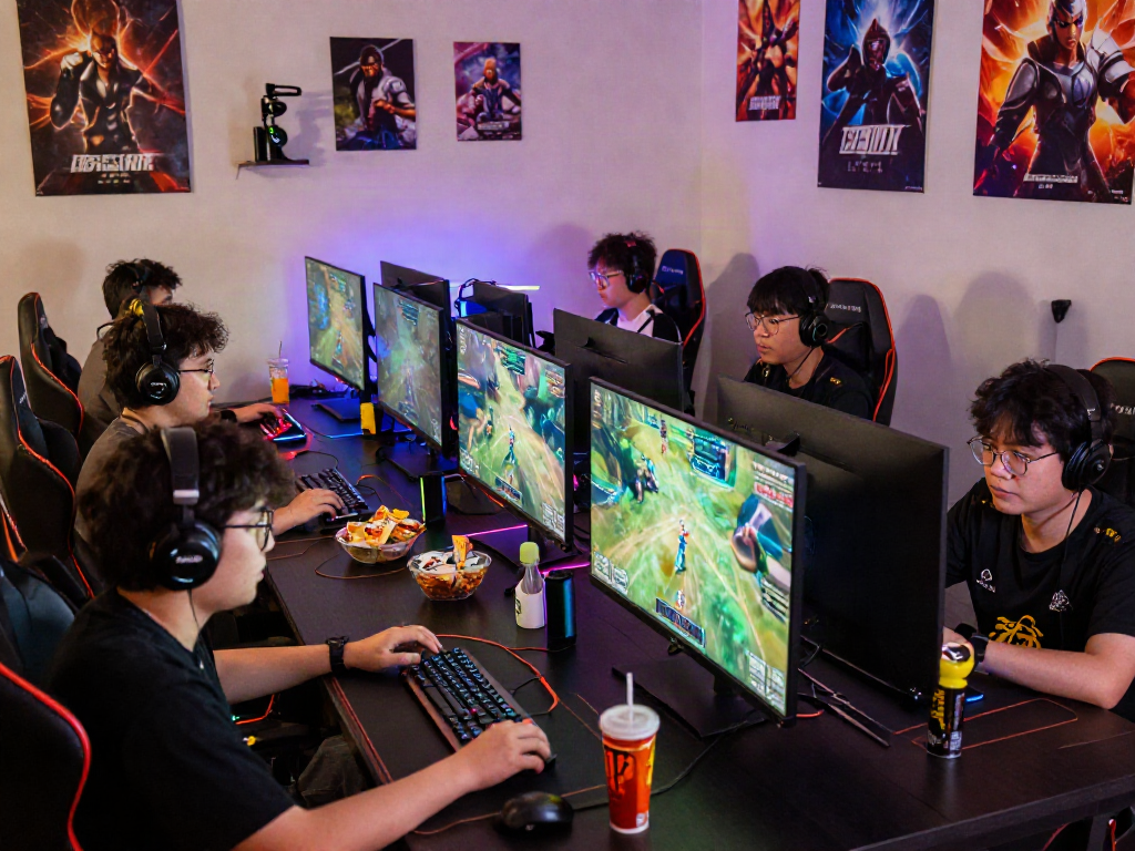Competitive gaming scene with diverse players focused on intense multiplayer action at www.mpocash.net's esports setup.