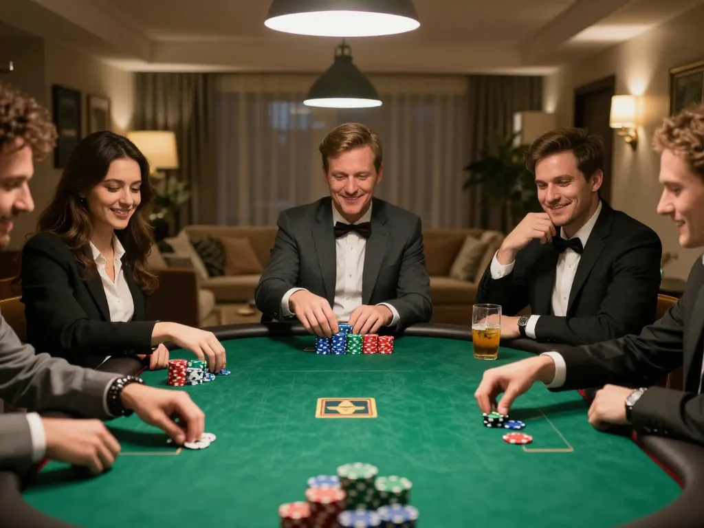 Players enjoying poker night with 88aa style strategy in a cozy home setting