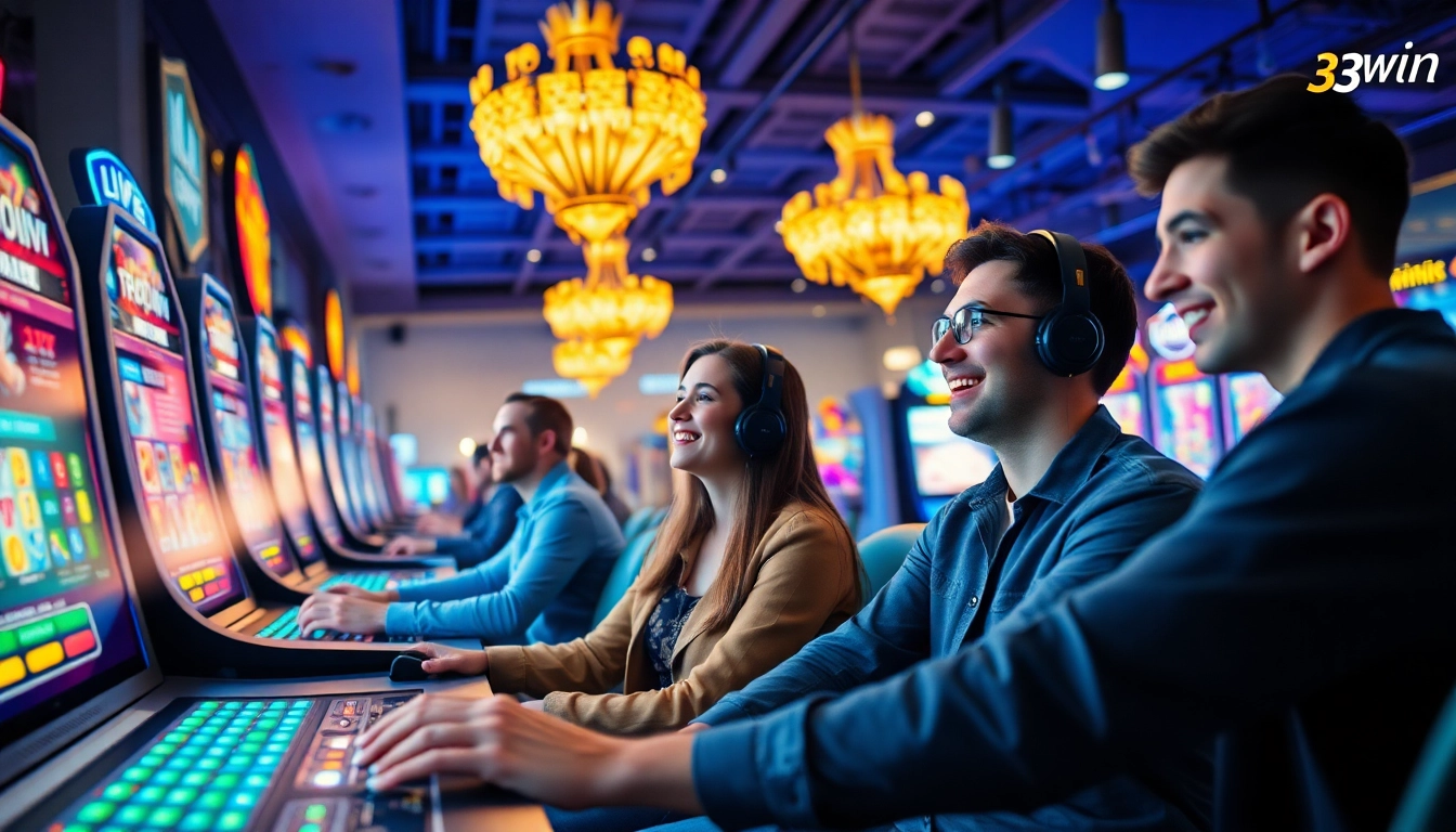 Players engaging in various games at 33win, showcasing excitement and luxury in online entertainment.