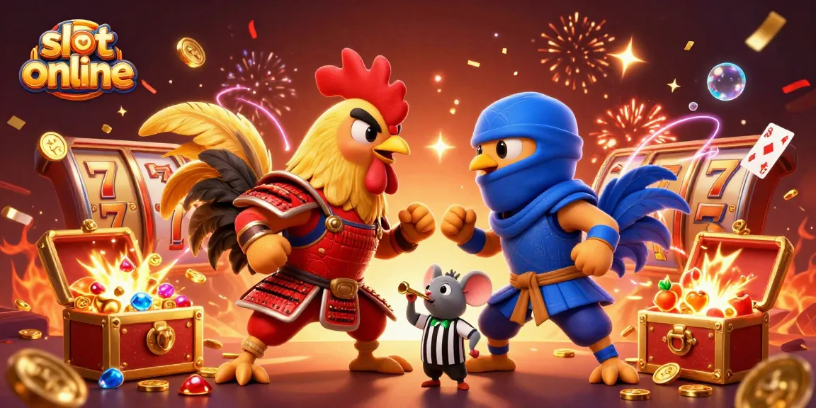 Play exciting slot online games with dynamic visuals featuring roosters in a casino setting.