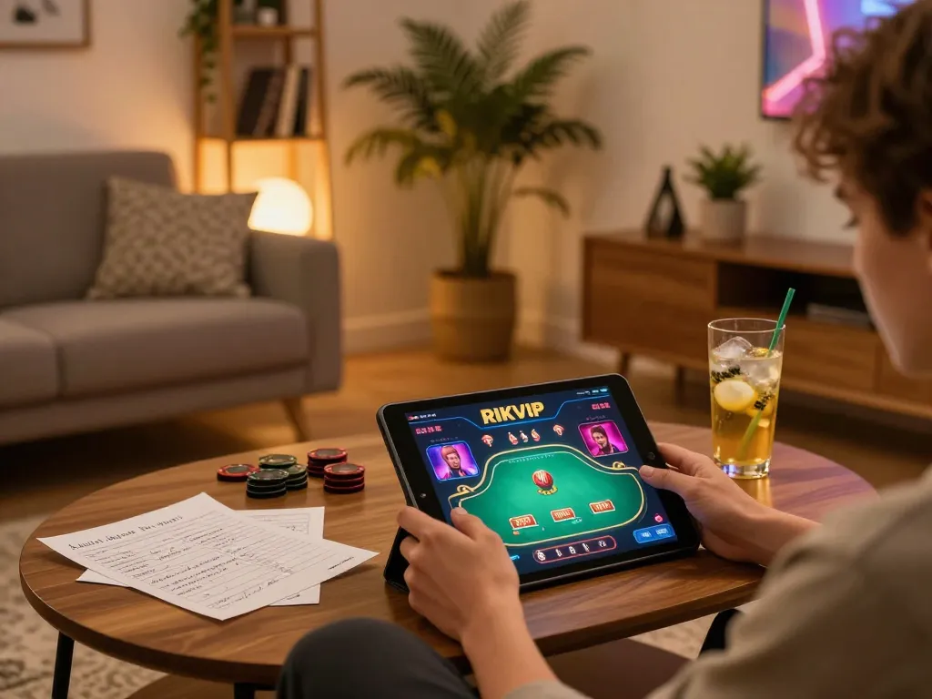 Engaging online gambling experience on https://tairikvip.co with poker gameplay displayed on tablet.