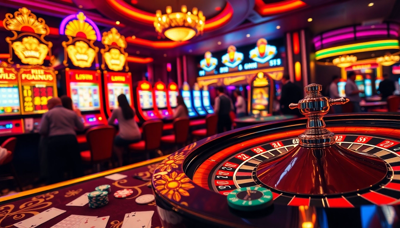 Engaging slot machines and roulette wheel illustrating the thrill of 99win 03 casino gaming experience.