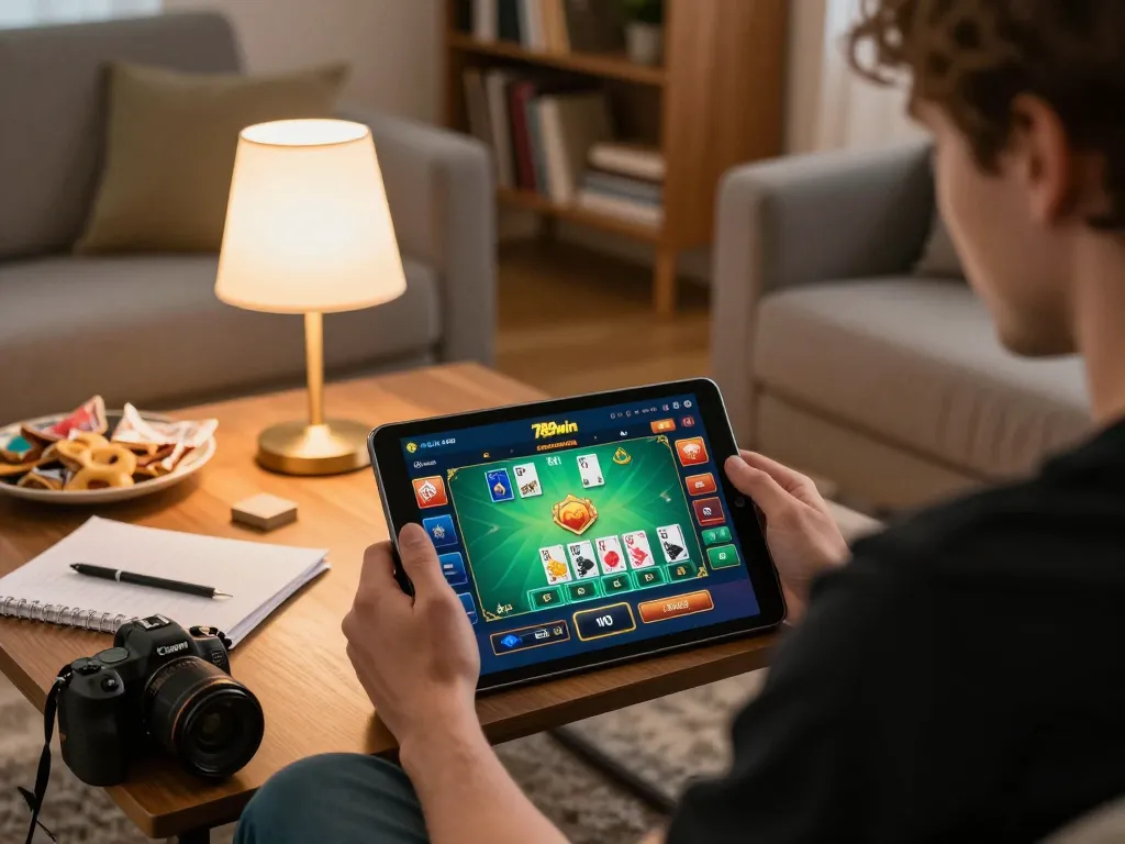 Engaging with the 789win app while enjoying a cozy home gaming session and exploring winning strategies