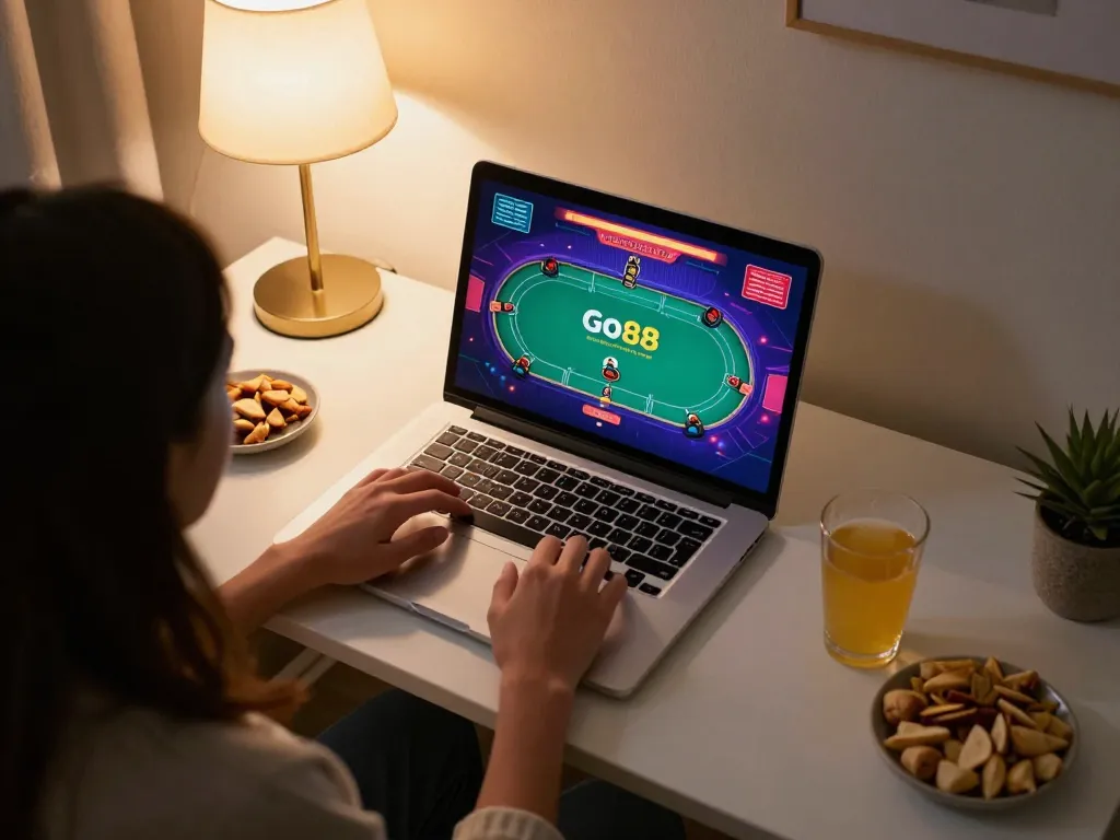 Người chơi tận hưởng trò chơi casino trực tuyến tại Go88 từ sự thoải mái của ngôi nhà, trình bày thiết lập hiện đại.
