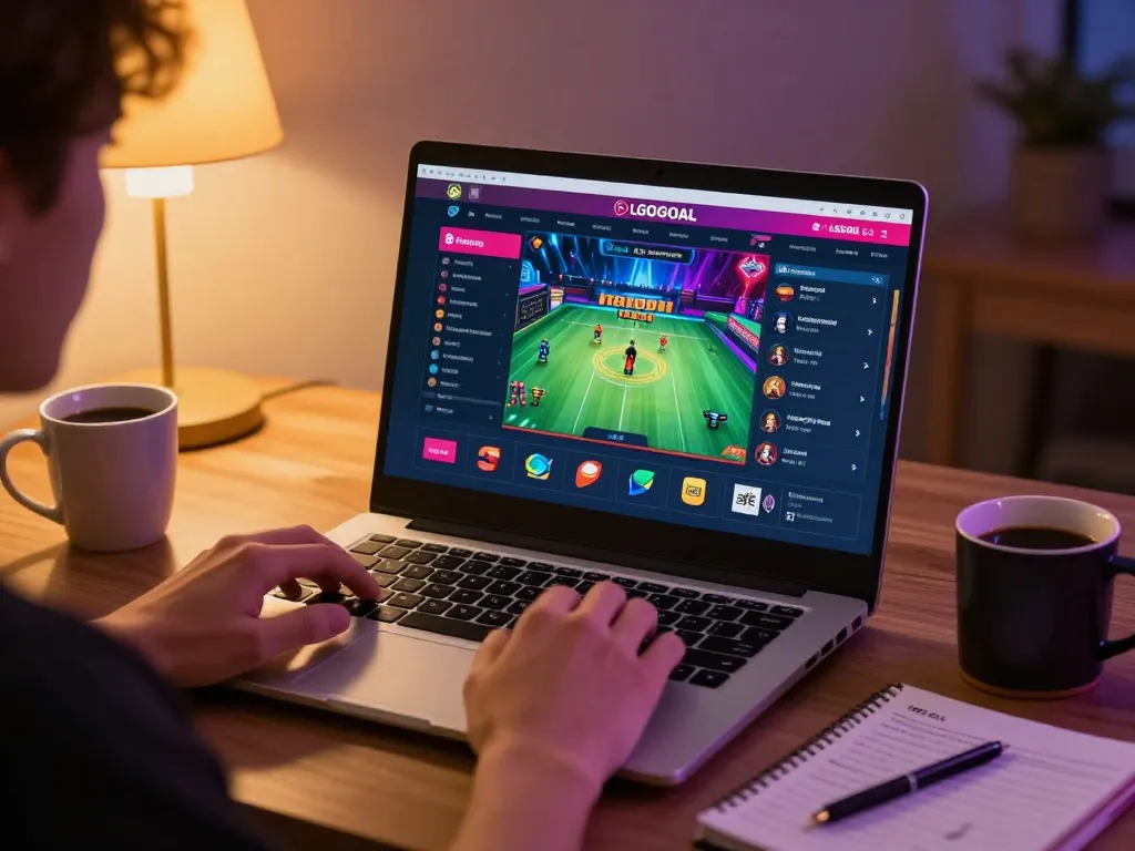 Engaging with the LGOGOAL online platform during an exciting gaming session in a cozy setup.