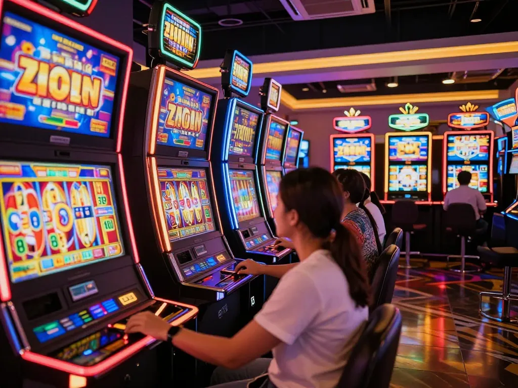 Engaging players enjoying the link slot machines amidst vibrant casino atmosphere.