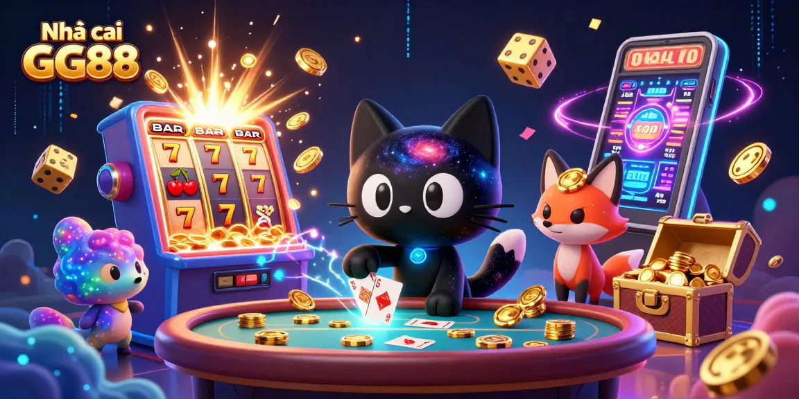 Experience excitement at Nhà cái GG88 with a cosmic casino scene featuring animated characters and dynamic game elements.